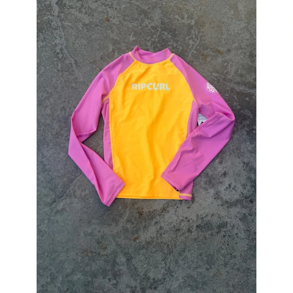 Rip Curl Kids Classic Surf Long Sleeve Rash Guard Mango Pink‎ UPF 50+ Size 8 XS
